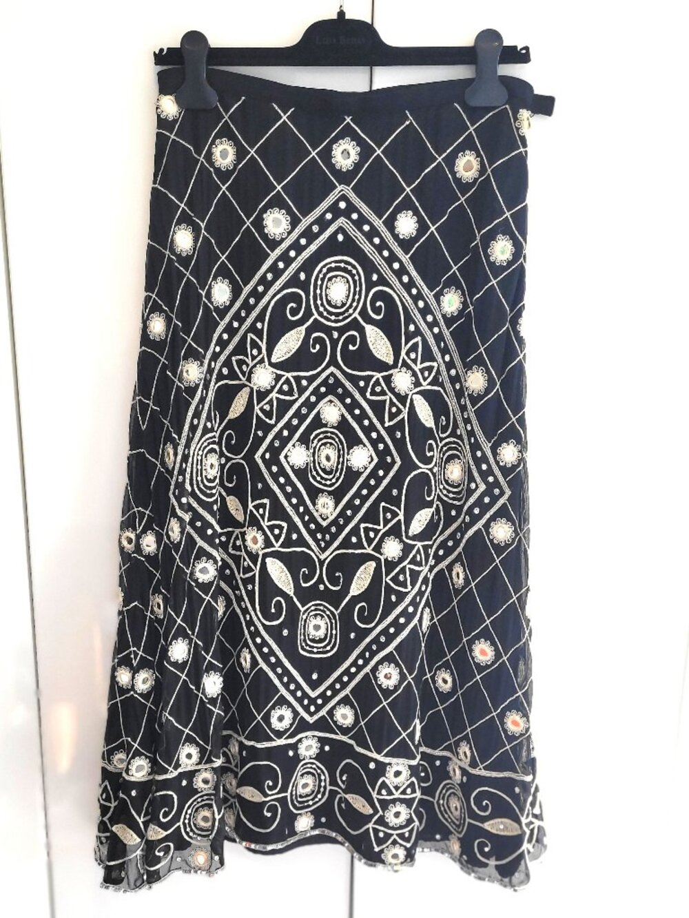 Vintage 100% Silk Mirror Embellished Boho Maxi Skirt Size 6